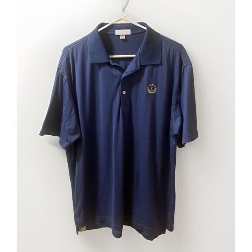 Vintage Peter Millar Golf Logo Blue Polo Shirt Sz L Made in Korea